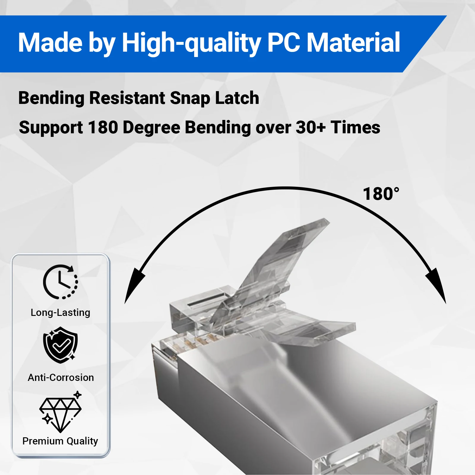 ZoeRax 100 Stück RJ45 Cat6/5E Durchgangsverbinder, 1,2 mm Loch, modularer Stecker für massives oder verseiliges Kabel mit Zugentlastungsstiefeln – Detail 4
