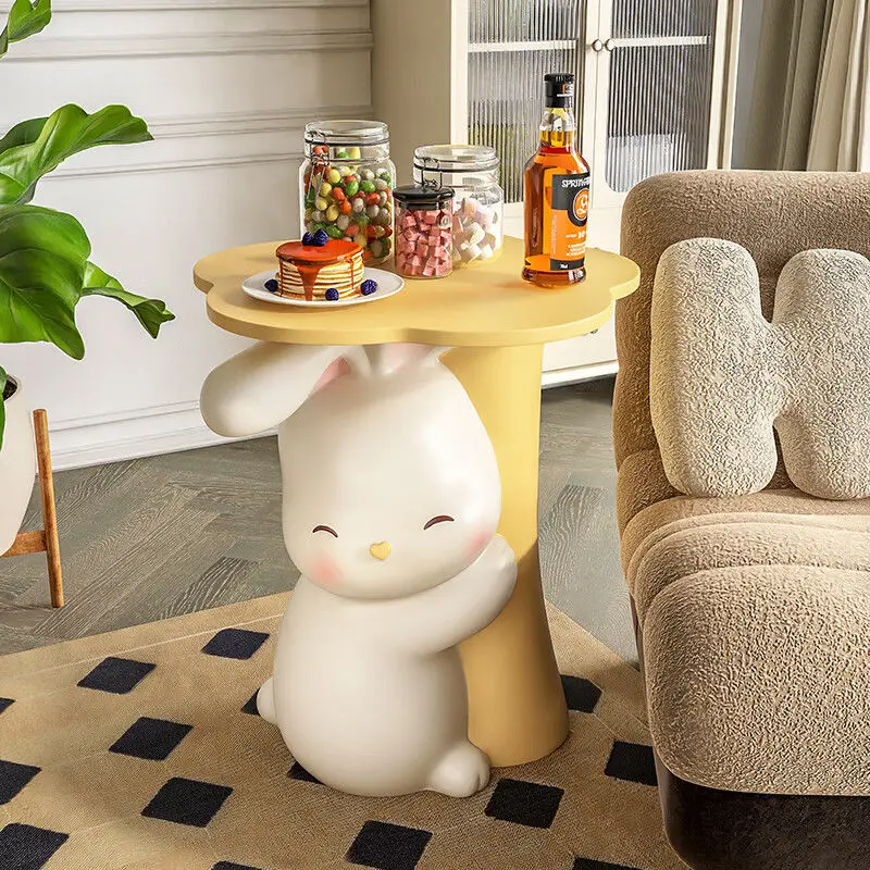 

Flowery White Rabbit Floor Ornaments Large Tray Living Room TV Cabinet Decoration Sofa Side Table, Bedside Table