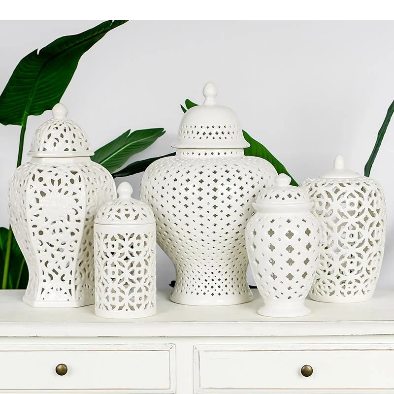 European White Hollow Ceramic General Jar Ornaments Arts and Crafts Living Room Home Decoration Accessories Modern New