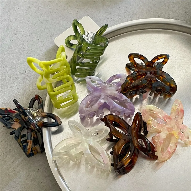 Romantic Spring Color Acetate Butterfly Grip Temperament and Beautiful Hollow Bow Barrettes Hair Claw Small Headwear Hair Claws