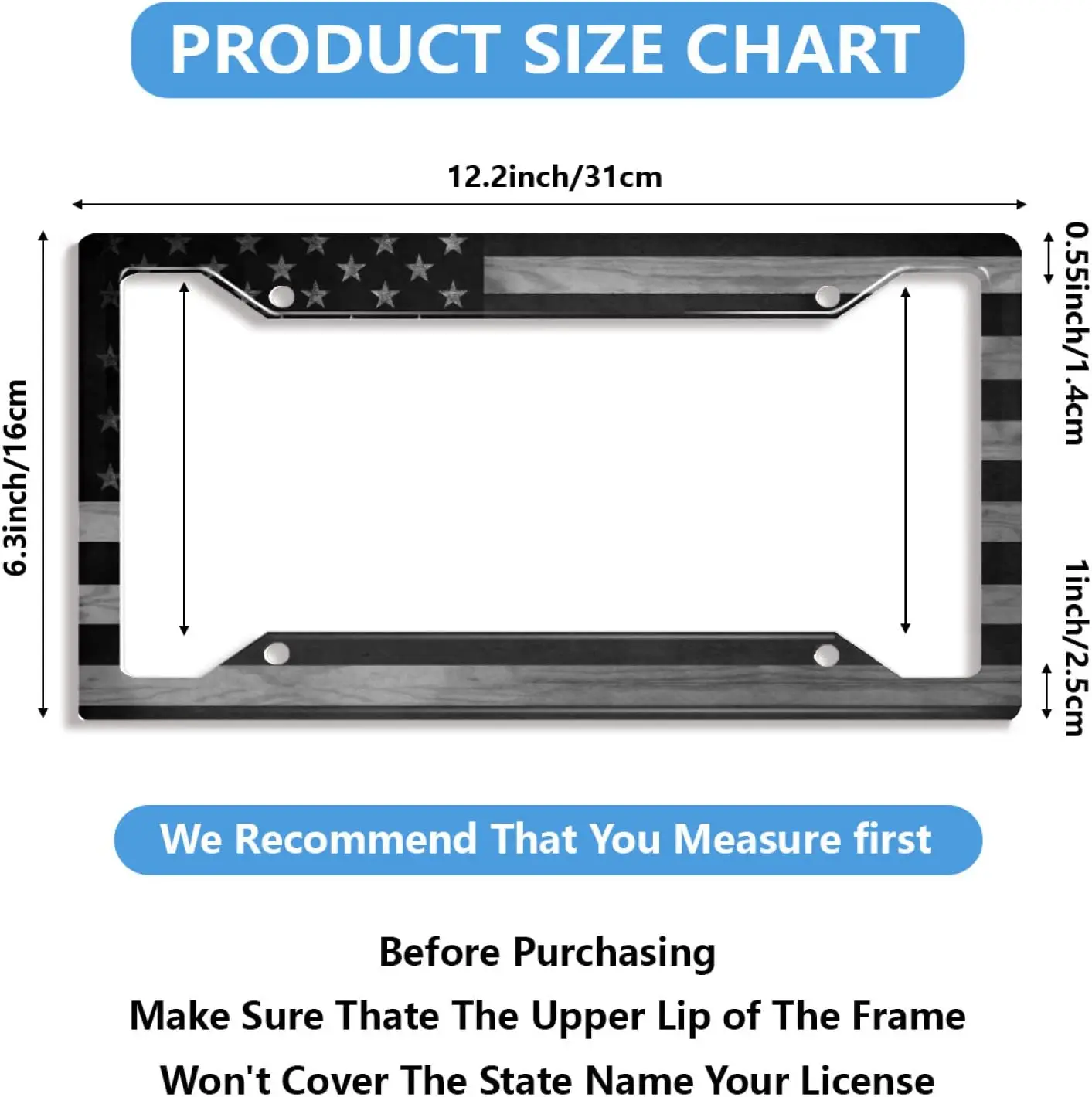 American-Flag-License-Plate-Frames-Retro-Patriotic-USA-Black-White-Stars-and-Stripes-Flag-Aluminum-Holder-Cover-2-Pack-Car-Tags