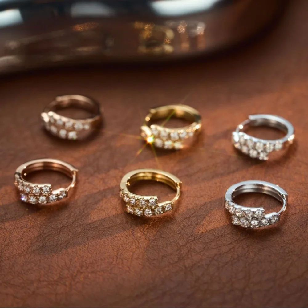 

CCFJOYAS 9mm 925 Sterling Silver Double Row Zircon Hoop Earrings for Women Gold/Silver /Rose gold color Irregular Shiny Earrings