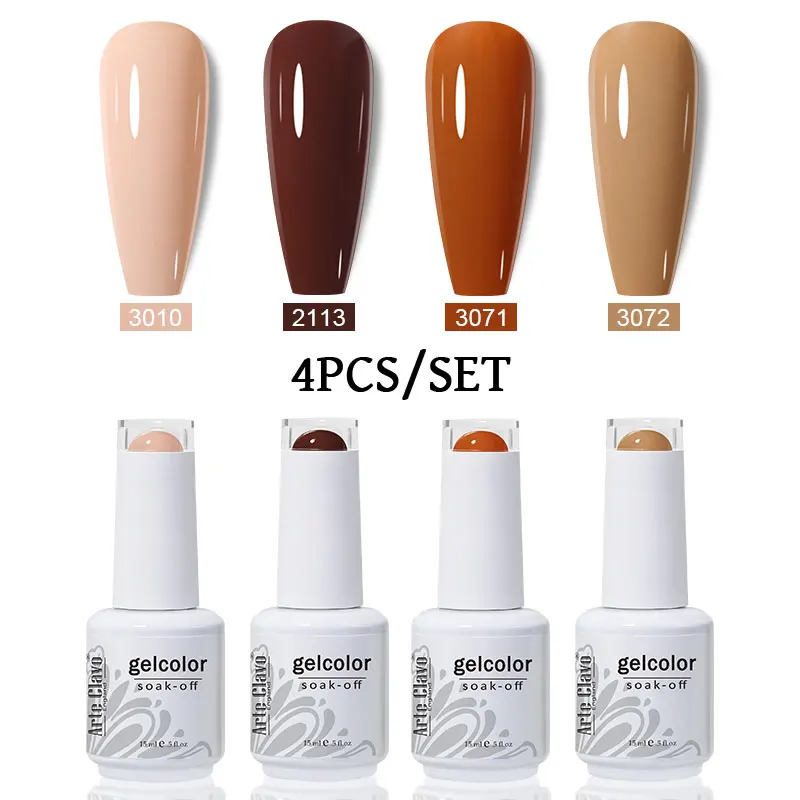 Arte Clavo 4PCS Color Gel Nail Polish Set - White Black Red Pink Glitter Semi-Permanent Soak off Nail Art Varnish Manicure Kit