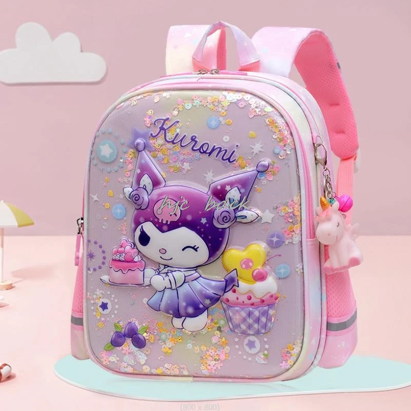 Kuromi Melody Bag para meninos e meninas, desenhos animados fofos casuais, estampa leve, mochila escolar de 1 a 3 anos, linda