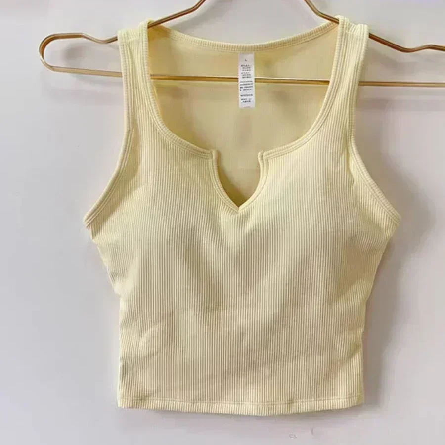 Lemon Ribbed Sports Tops for Women Semi-fixed Cups High Quality Yoga Tank Push Up Bras for Fitness Female Workout Underwear