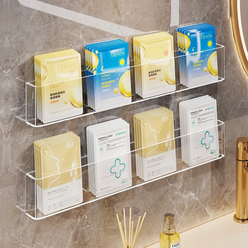 1pcs Clear Acrylic Adhesive Wall Shelves, No‑Tool Floating Rack, Strong Sticky Tape, Wall‑Mount For Kitchen, Bathroom & Bedroom