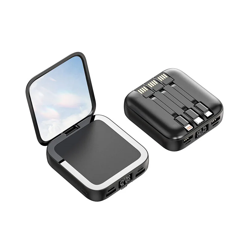 باور بانك 20000 مللي أمبير في الساعة مع مرآة مكياج، شاشة ديجيتال قابلة للفصل، بطارية خارجية، كابل مدمج لهاتف آيفون وسامسونج #3