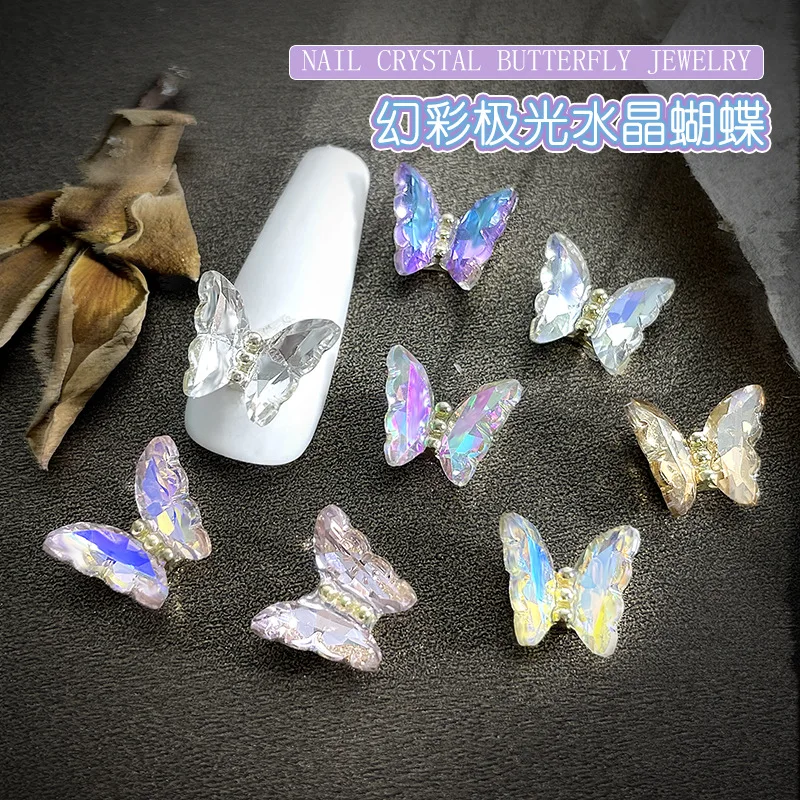 10pcs/Bag Cute French Ice Permeating Crystal Butterfly Nail Accessories Texture Sparkling 3D Nail Art Charm Decoration Wholesale