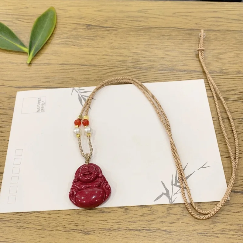 

, Peace Necklace Men and Women, Purple Gold Sand Maitreya Buddha Pendant, Natural High Conte