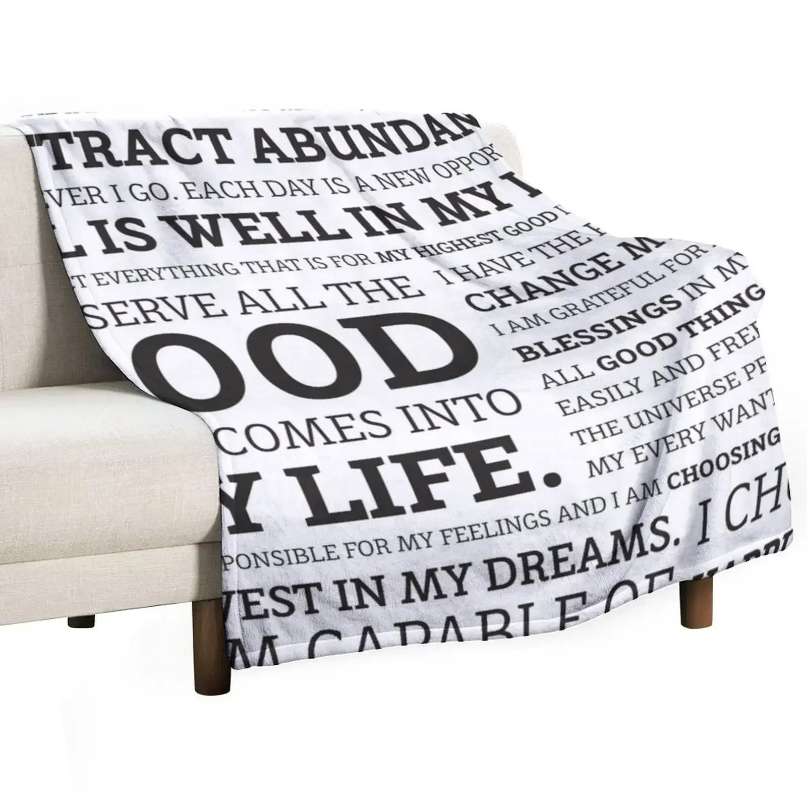 Positive Affirmations (Black on White/Grey) Throw Blanket blankets and throws Blankets For Sofas Blankets For Baby