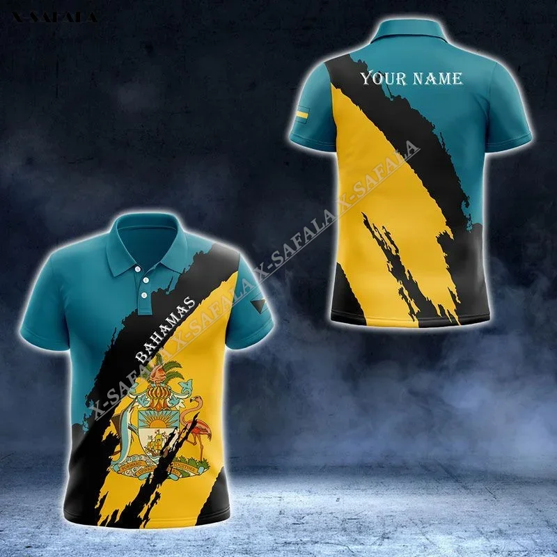 

Bahamas Galaxy Color Coat Of Arms 3D Print Men Adult Polo Shirt Collar Short Sleeve Top Tee Breathable Business Party Sporty