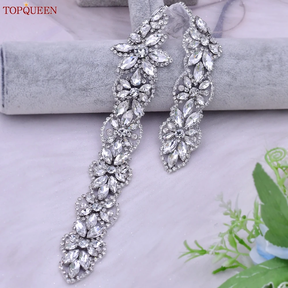 TOPQUEEN S21 Silver Rhinestone Bride Wedding Dress Ribbon Belts Bridal Women\'s Sash Sparkly Crystal Decorative Adult Party Dress