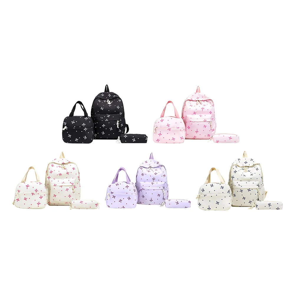 Conjunto de mochila bonita y sencilla con bolso, estuche para lápices, mochila con lazo de nailon Kawaii, mochila escolar para ordenador portátil para niña, estudiante y adolescente, 3 uds.