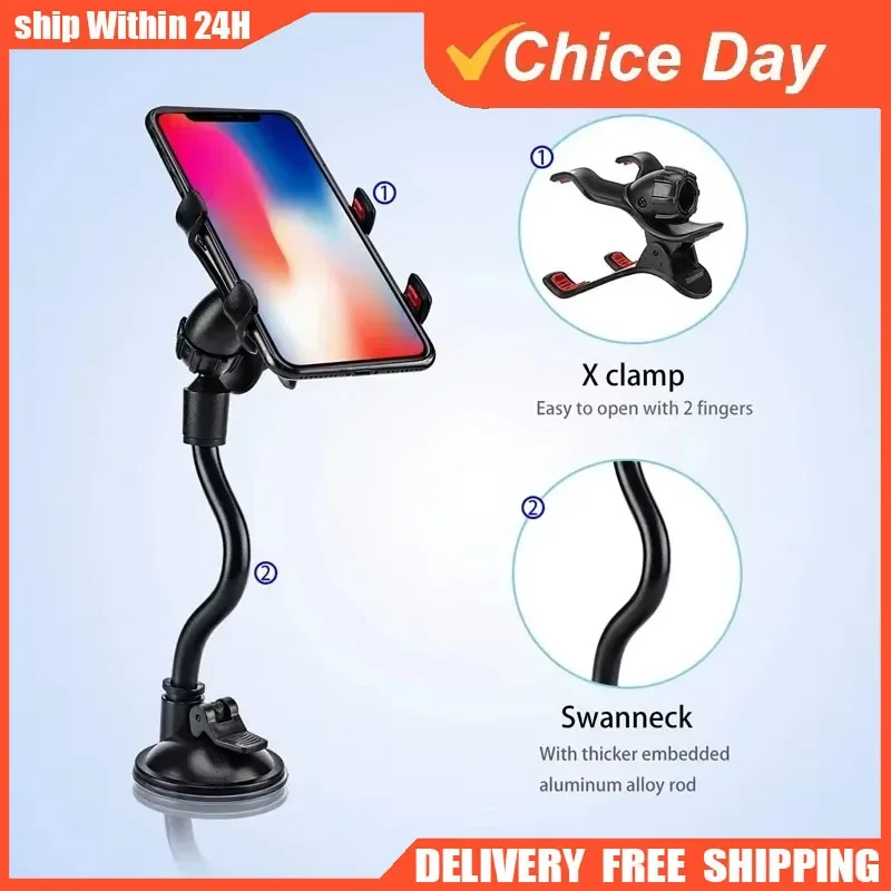 Autotelefonhalter, 360 Grad drehbar, Handy-Ständer, Autohalterung für iPhone 16 Pro, XS X, Windschutzscheibe, langer Arm, Clip, Telefon, Autohalterung