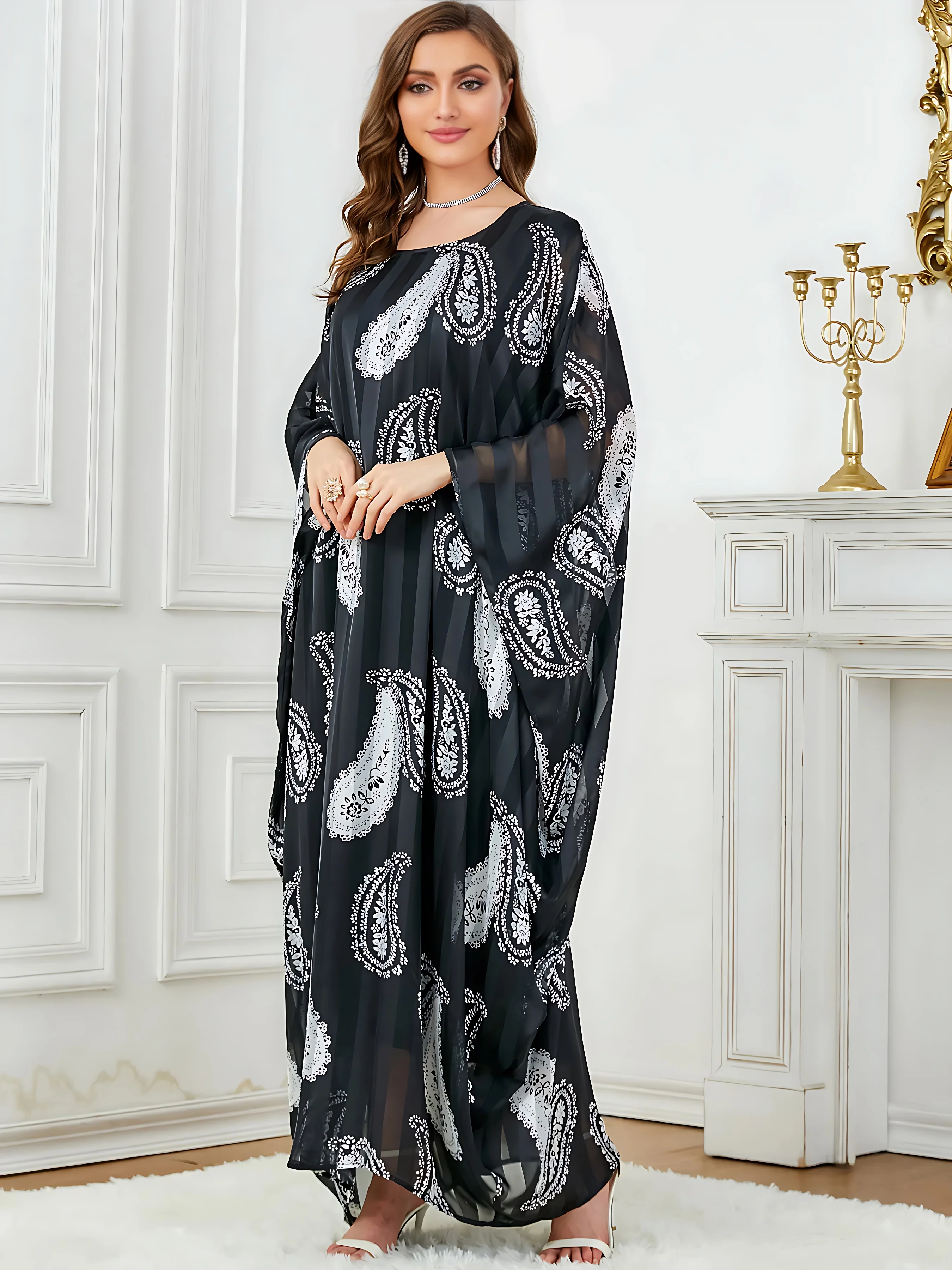 Dubai Evening Gown Abayas for Muslim Women Arab Ladies Black Indonesian Bat Sleeve Dress Loose Robe Djellaba Islam Maxi Kaftan