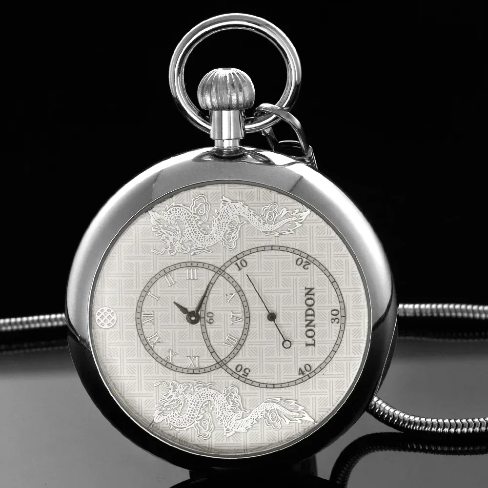 Montre de Poche Mécanique de Luxe en Argent et Acier Inoxydable, Mécanisme Manuel, Pendentif de Chasseur, Boîte Originale