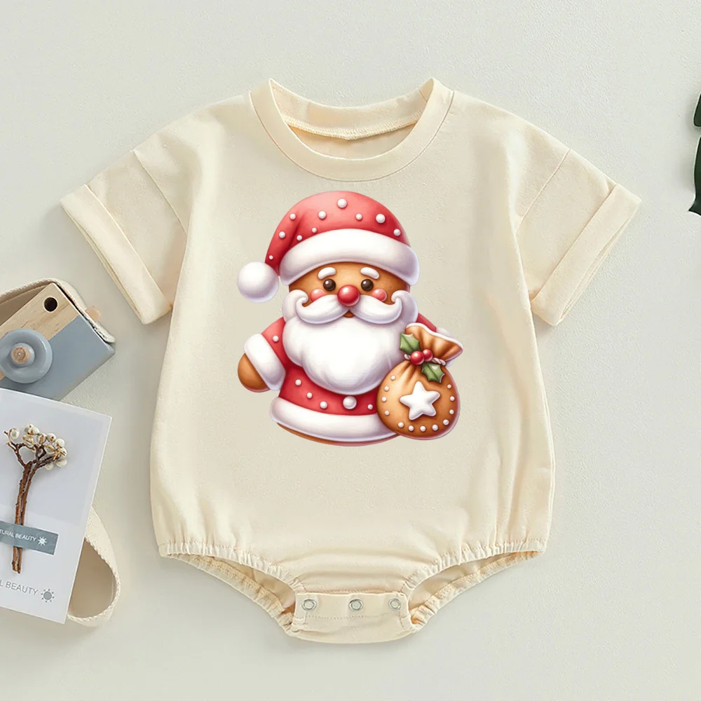 Santa Claus Christmas Bubble Romper Retro Christmas Jumpsuit Festive Holiday Toddler  Oversized T-Shirt Rompers Xmas Outfits