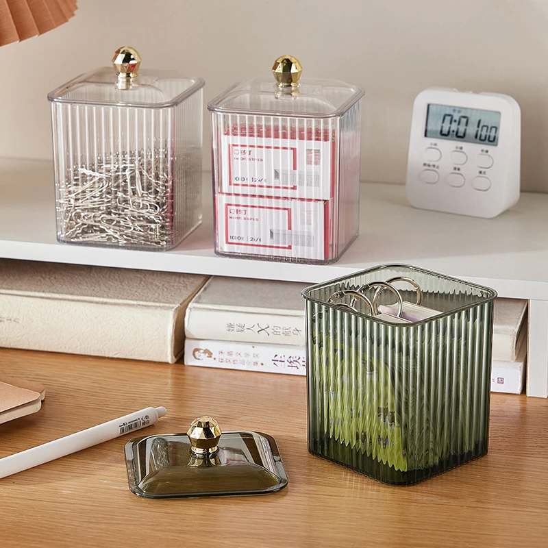 Boîte de rangement pour coton-tige, boîte à bijoux transparente anti-poussière de bureau, démaquillage, organisateur de rangement de coton, conteneur de rouge à lèvres