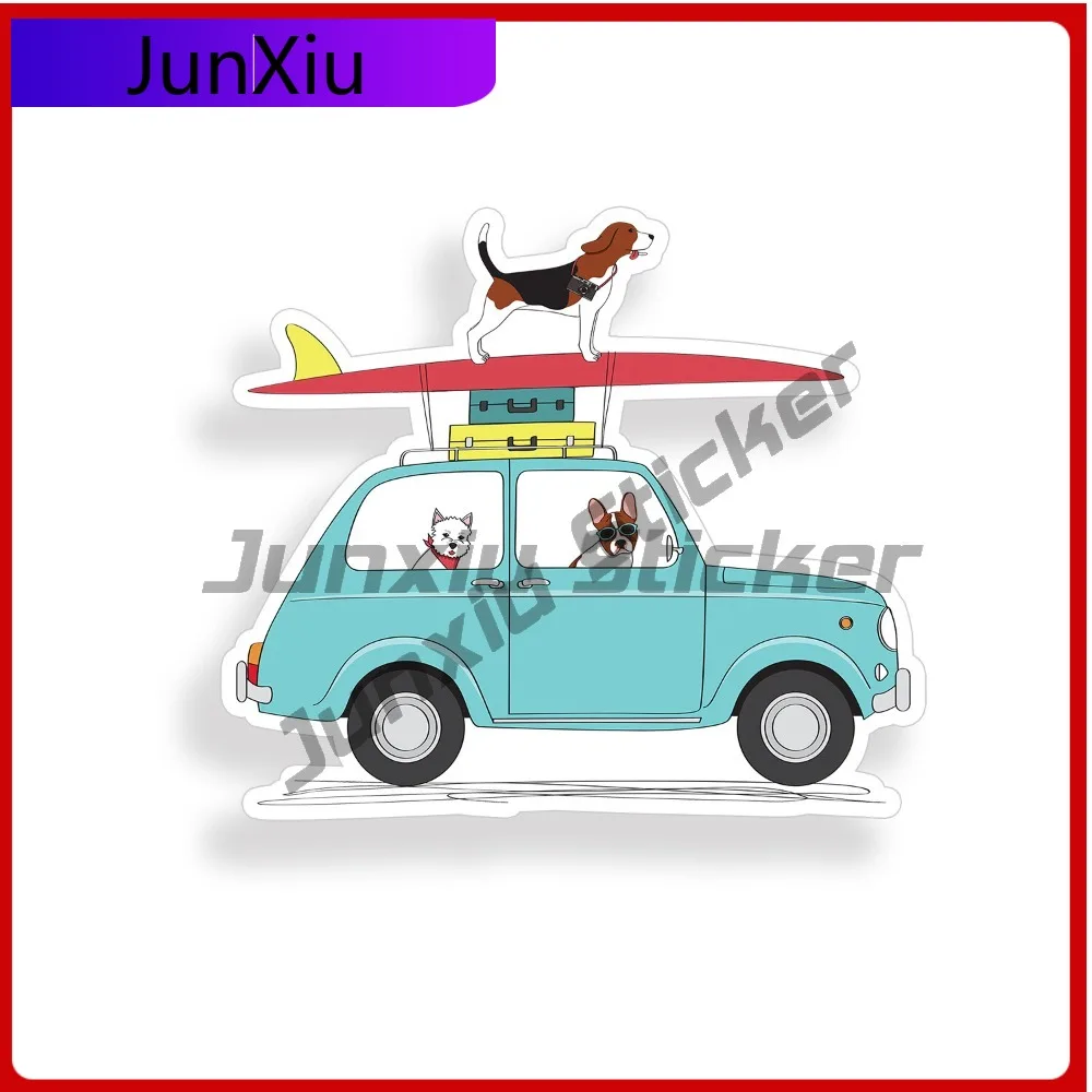 

Dog Surfing Sticker Puppy Surf Vehicle Decal Cup Cooler Trendy Waterproof Vinyl Decorat Car Laptop Window Bumper
