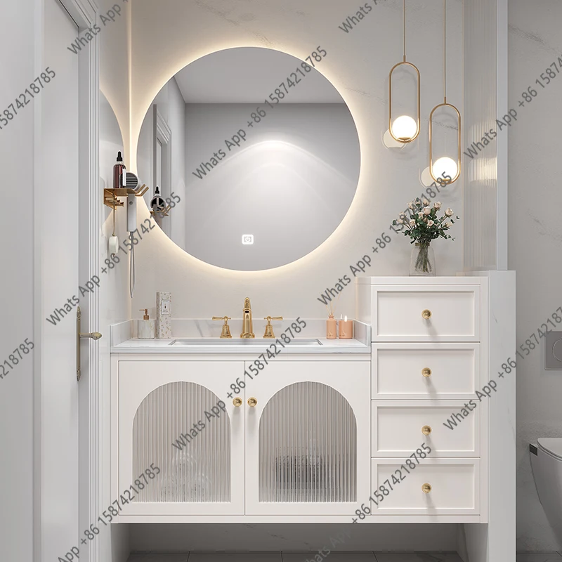 A Bathroom Furniture Vanit Basin Cabinet Set Light Luxury Smart Mother-in-law Double High And Low Table Washbasin Floor-to-ceili