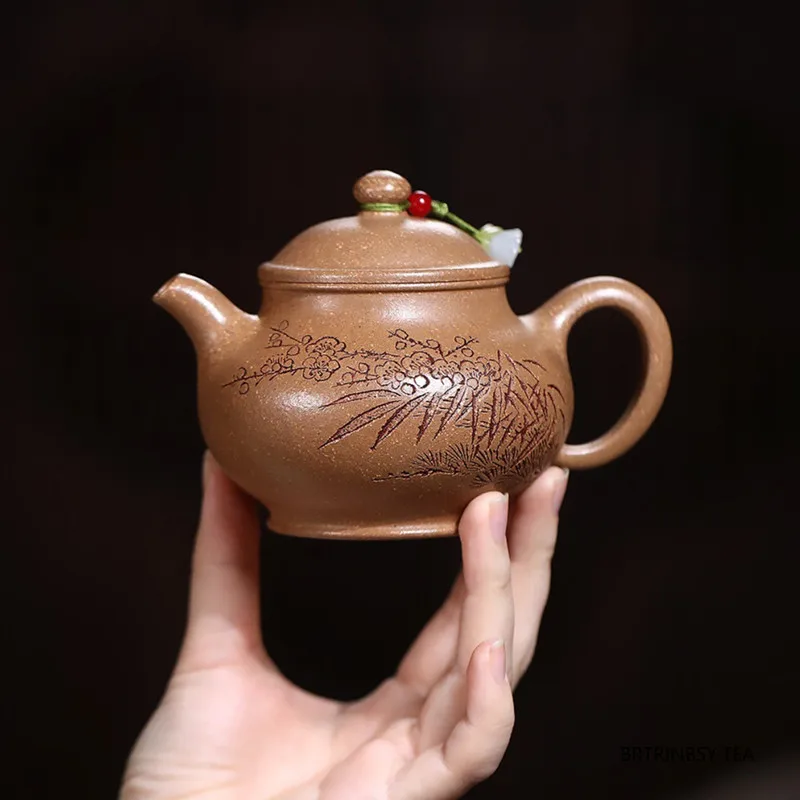 

240ml Chinese Yixing Purple Clay Teapot Handmade Bamboo Leaf Tea Pot Beauty Tea Infuser Kettle Zisha Tea Set Teaware Accessories