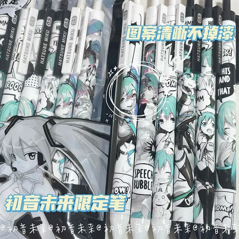 Anime Hatsune Miku 6 unids/set bolígrafo de Gel negro 0,5 falta de tinta bolígrafo para firma útiles escolares de escritura papelería niños Festivalgift
