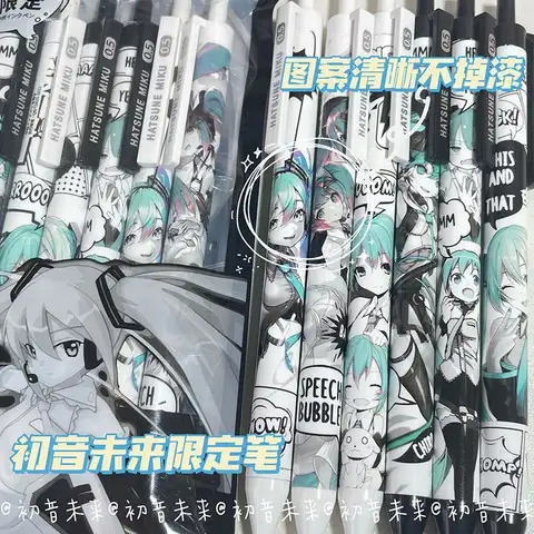 Anime Hatsune Miku 6 st/set svart gelpenna 0.5 svart bläck signaturpenna skolmaterial kontorsmaterial barn festivalpresent 10 best sales penna penna evangelion - №9