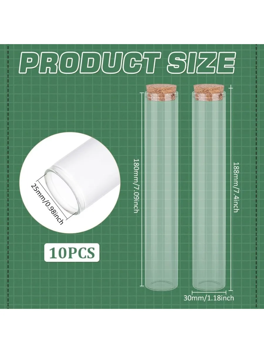 10Pcs 100ml Glass Test Tube with Cork Stopper Clear Flat Mini Glass Bottles Jars for Party Favors Candy Spices Beads