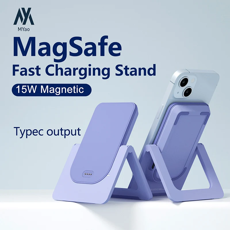 15W Double Sided Magnetic Wireless Chargers Stand Type C Output for iPhone 15 14 13 12 Pro Max Android Multi Device Dock Station