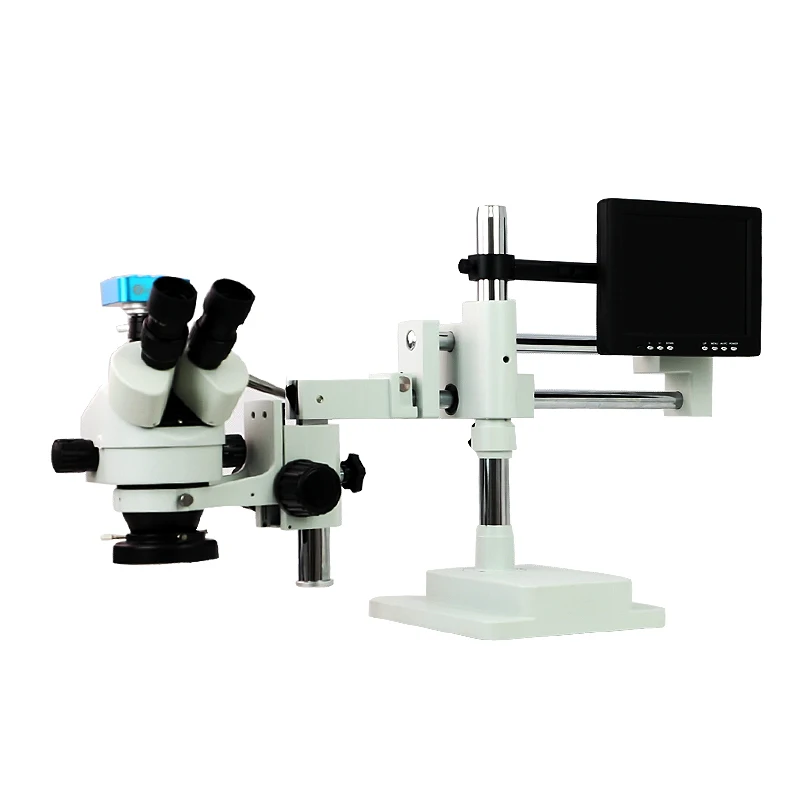 48 MP Double Beam Trinocular Simul Focal Stereo Microscope With Digital Camera 8 Inch Lcd Display