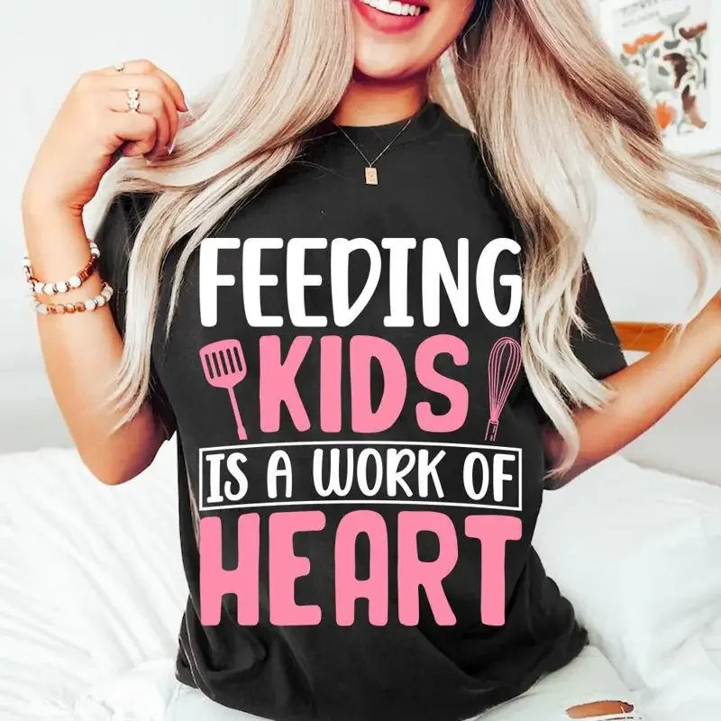 Feeding Kids is a Work of Heart Lunch Lady Cafeteria Worker T Shirt Size S 5xl
