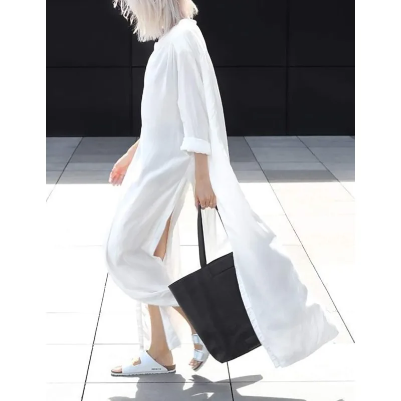 Women Oversized Beach Dress Casual Lightweight Long Sleeve Side Slit Bikini Cover Up Temperament All-match Holiday Cardigan 2025
