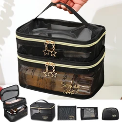 Casual Zipper Toiletry Wash Bags Simple Black Mesh Makeup Case Organizer Storage Pouch Make Up Women Travel Cosmetic Bag Package