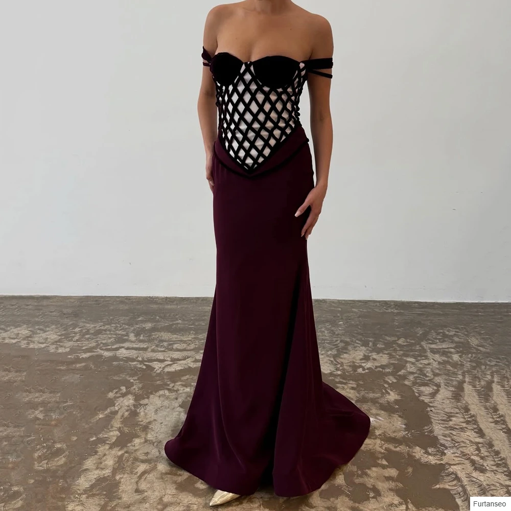 

Mermaid Women's Evening Dresses Floor-length Off The Shoulder Sleeveless Prom Gown Simple Fashion Draped Customized Gowns
