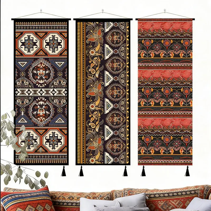 1pcs 45x120cm Bohemian Handmade Fabric Tapestry Wall Hanging Artistic Wall Decor for Bedroom Guesthouse and Inn Background Decor