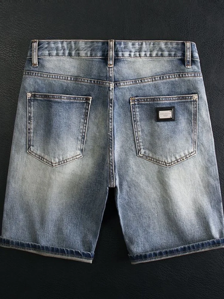 New Spring/Autumn Trendy Solid Color Retro Sports Straight Leg Stretch Denim Pants Men's Casual Loose High Quality Denim Shorts