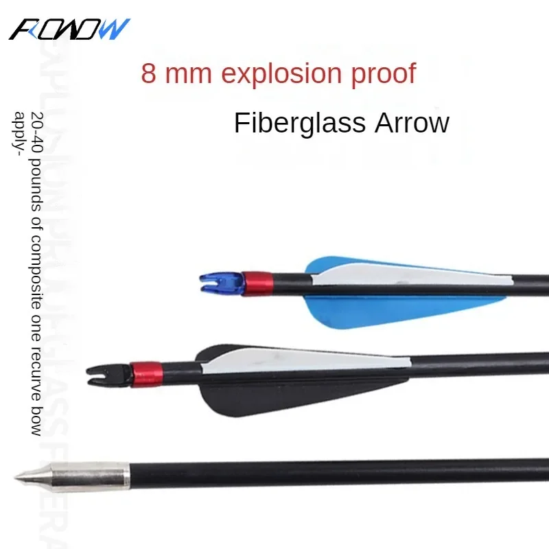 

ROWOW 12PCS 8mm Fiberglass Arrow Metal Explosion-proof Ring Outsourcing Arrow Compound Recurve Archery Practice Arrow