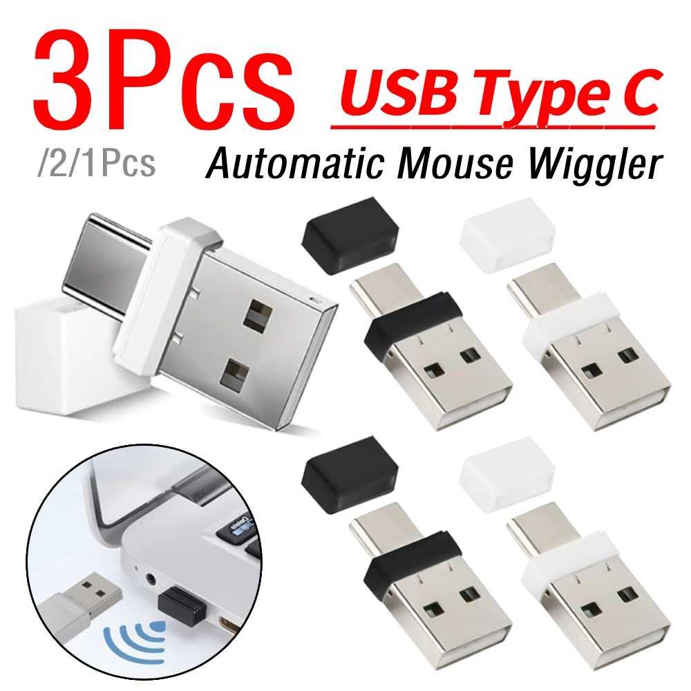 1/2/3Pcs 2 In 1 USB C Undetectable Mouse Shaker Driver-Free Plug and Play Automatic Mouse Mover for Laptop Keep Computer Awake