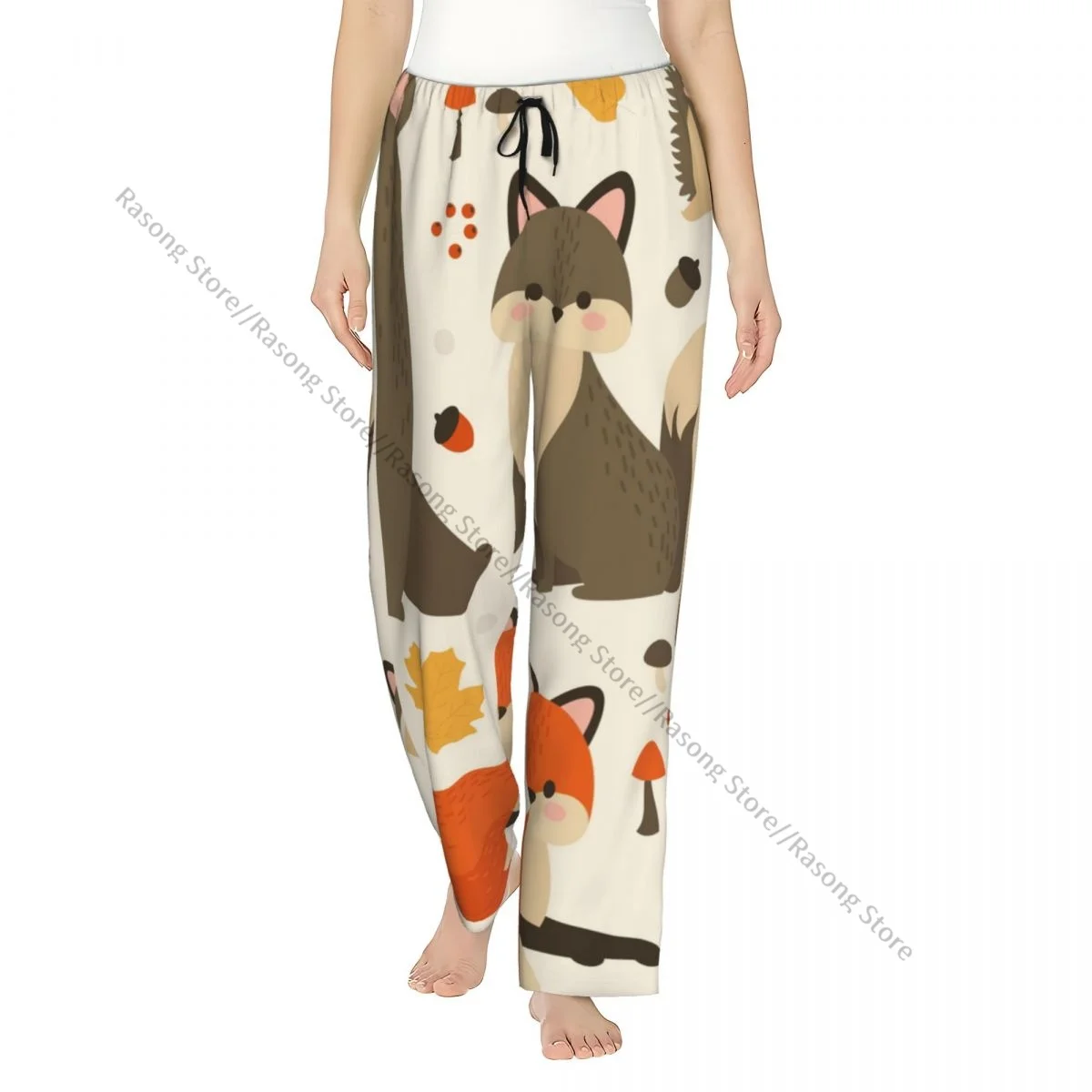 

Cozy Flannel Pajama Pants for Women Cute Forest Animals Sleep Bottoms Home Loungewear