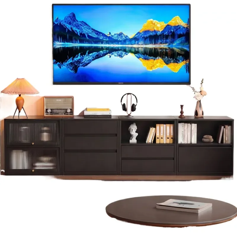 Solid Wood TV Cabinet Living Room Storage Floor to Ceiling Bookcase Modular Combination Low Cabinet Household Furniture