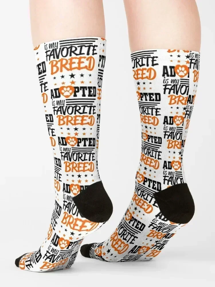 Adopted is My Favorite Breed - Christmas And Birthday Gift Ideas For Dog Lovers Socks Antiskid soccer cartoon Mens Socks Women's