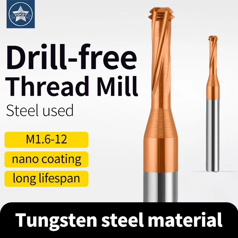 

VOKET TAP No Need Drill Holes Composite Integrated Thread Milling Cutter CNC Machine Solid M1.6-12 For Steel