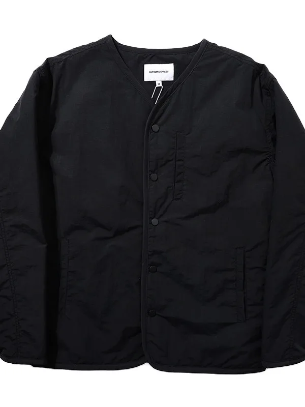 Loose Fit Men's Cotton Jacket Outdoor V-Neck Layering Warmth Poly Fiber Standard Size Casual Style Thickened Autumn Winter Coat
