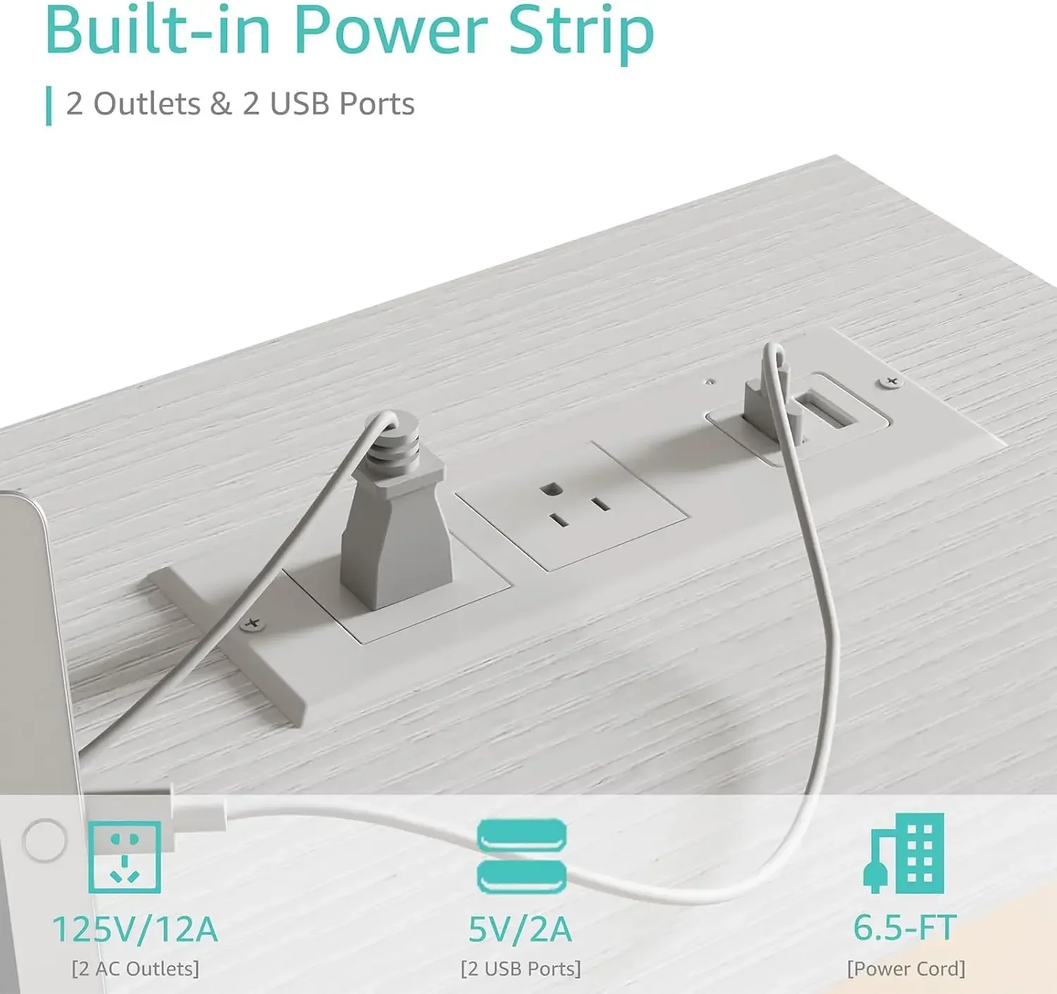 39 inch White Computer Desk with Power Outlet, 40 inch Teen Study Table Home Office Work Writing Desks with Charging Sta