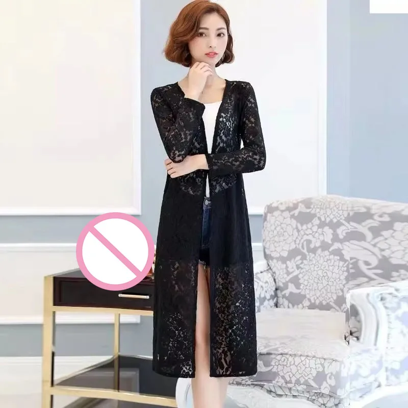 new Summer women\'s Cardigan long sleeved lace sun protection suit mid length shawl air-conditioned jacket thin outerwear shirts
