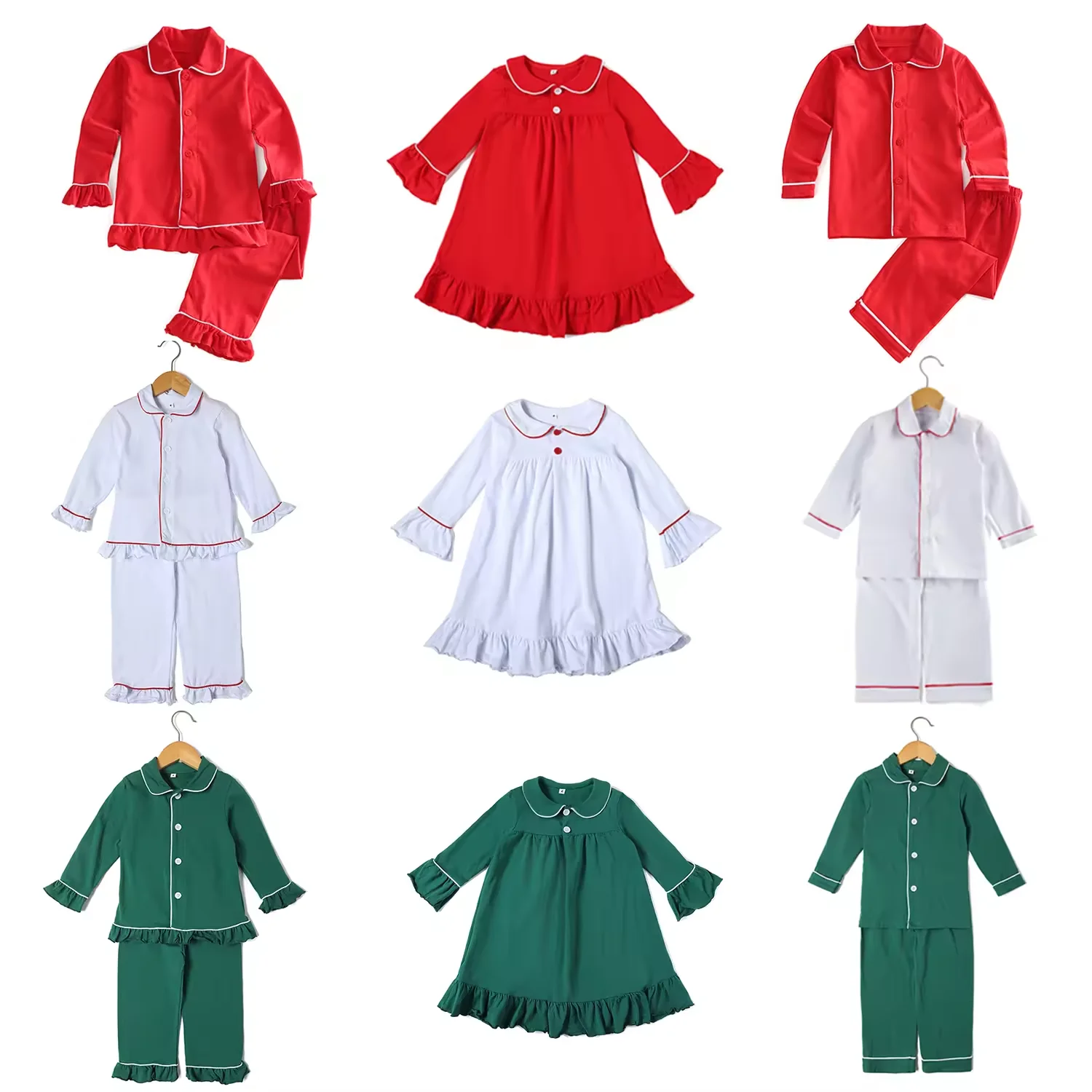 Ensembles de pyjamas assortis pour la famille, pyjamas à volants de Noël, manches longues, coton, garçons, filles, bébé, frère, enfants