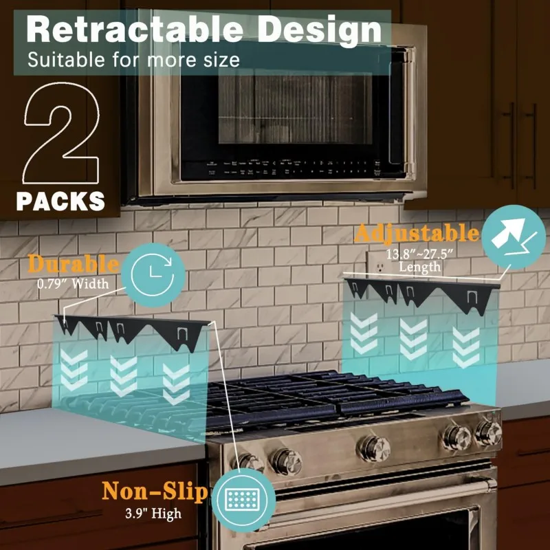 ABUL-Easy Retractable Length Stove Gap Filler 4 Pack Heat Resistant Guard For Stove Gaps, Range Trim Kit, Stove Gap Guards