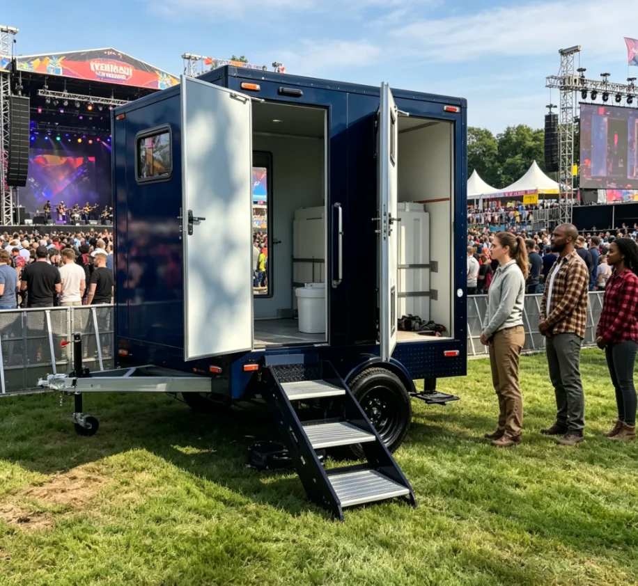 Portable Shower Trailer Mobile Restroom Toilet Combo Large Capacity for Remote Construction Site Bathroom Trailer