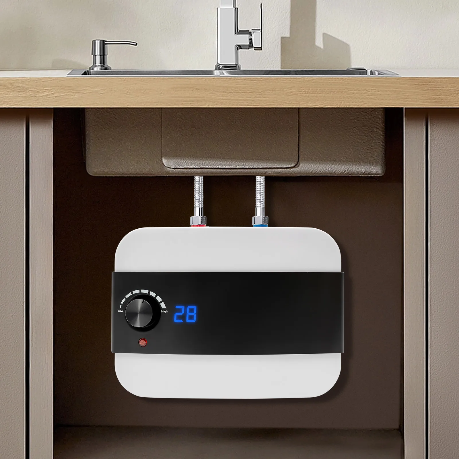 

ABS Electric Water Heater,LED White Rectangle Mini-Tank Water Heater Knob Control Floor Mount for Bathrooms,Balconies