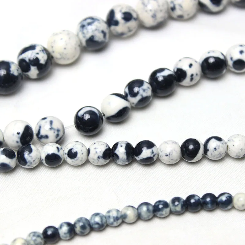 Natural White Black Rain Jaspers Stone Round Loose Spacer Beads For Jewelry Making DIY Bracelet 4/6/8/10/12mm Wholesale